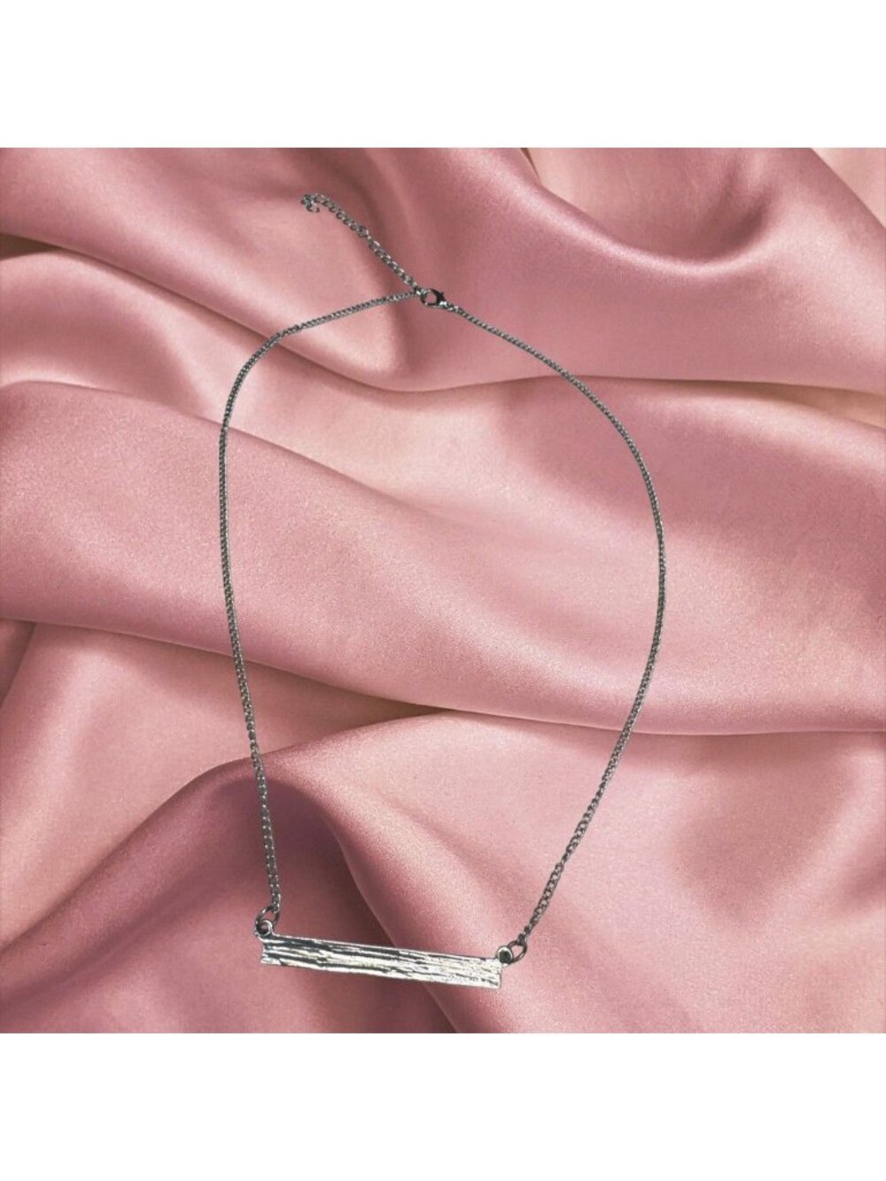 Minimalist Silver-Tone Bar Pendant Necklace With Adjustable Lobster Clasp Chain